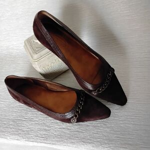 Talbots Dark Brown Chain-Accent Flats